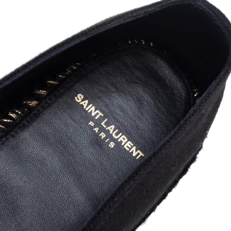 Pre Owned Saint Laurent Black Canvas Logo Embroidered Flat Espadrilles Size 39