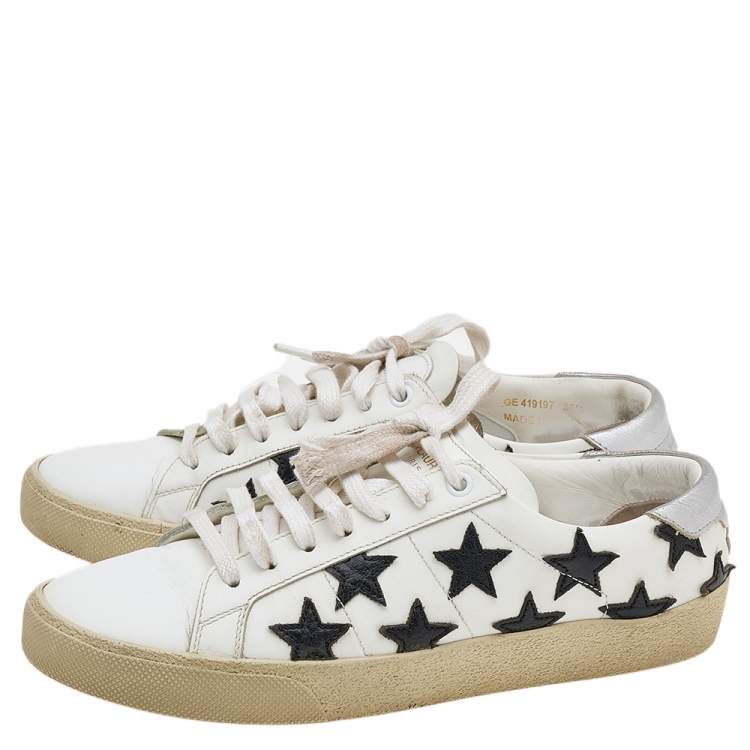 مملوكة مسبقًا Saint Laurent White/Black Leather Star Court Classic California Sneakers Size 38.5