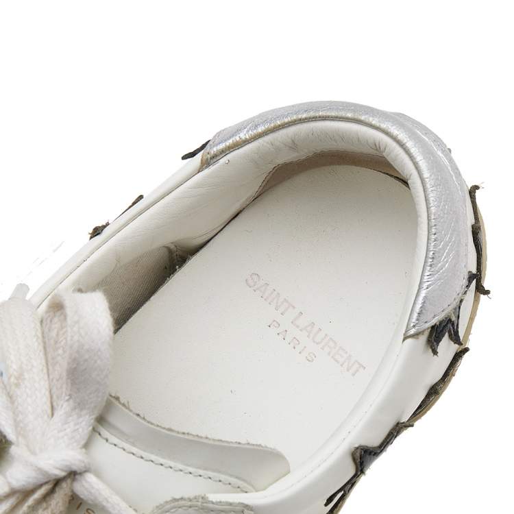 مملوكة مسبقًا Saint Laurent White/Black Leather Star Court Classic California Sneakers Size 38.5