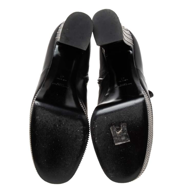 Pre Owned Saint Laurent Black Leather Embellished Ankle Length Boots Size 41