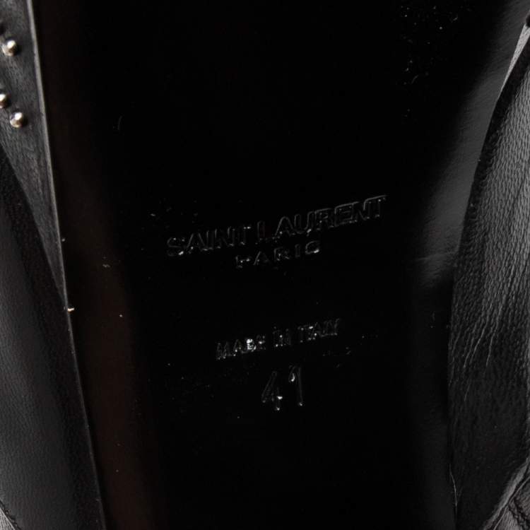 Pre Owned Saint Laurent Black Leather Embellished Ankle Length Boots Size 41