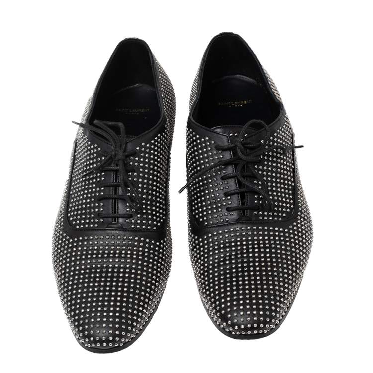 Pre Owned Saint Laurent Black Leather Lulu Richelieu Metal Eyelet Lace Up Oxfords Size 41