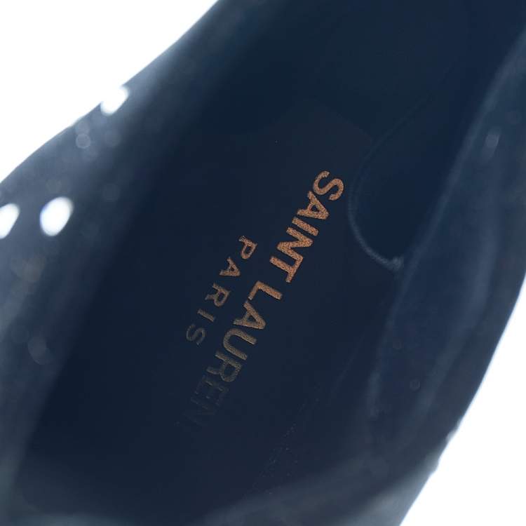 Pre Owned Saint Laurent Black Velvet Crystal Embellished Freja Pointed Toe Ankle Boots Size 37