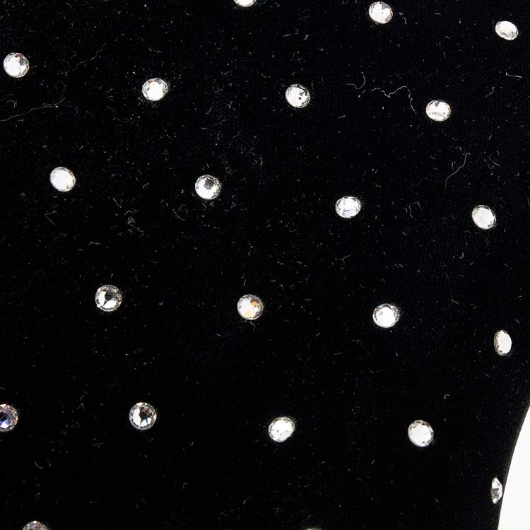Pre Owned Saint Laurent Black Velvet Crystal Embellished Freja Pointed Toe Ankle Boots Size 37