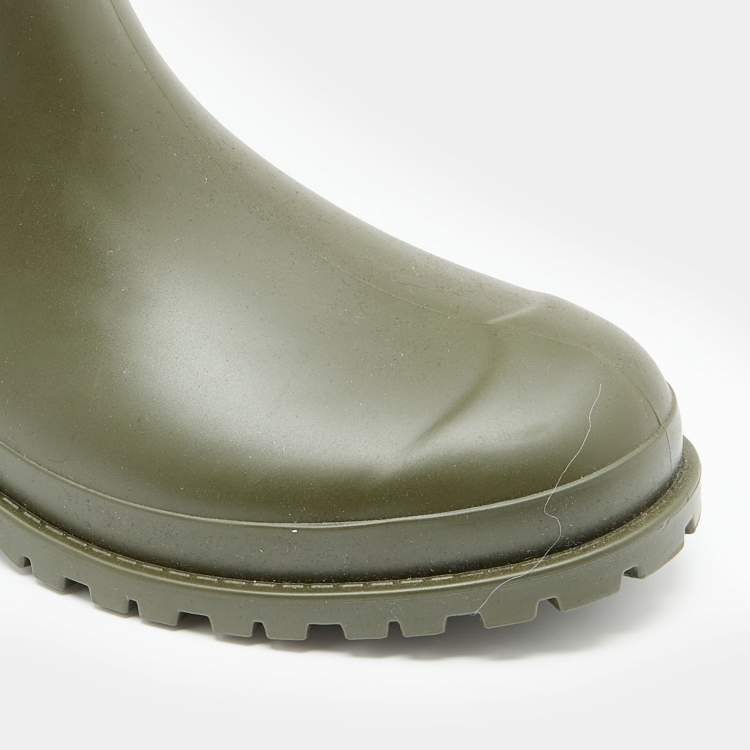 Pre Owned Saint Laurent Dark Khaki Rubber Crystal Studded Festival Rain Boots Size 36