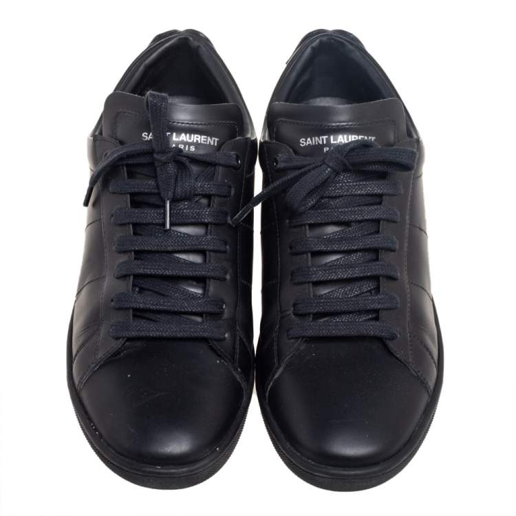Pre Owned Saint Laurent Black Leather Signature Court Lips Low-Top Sneakers Size 40.5