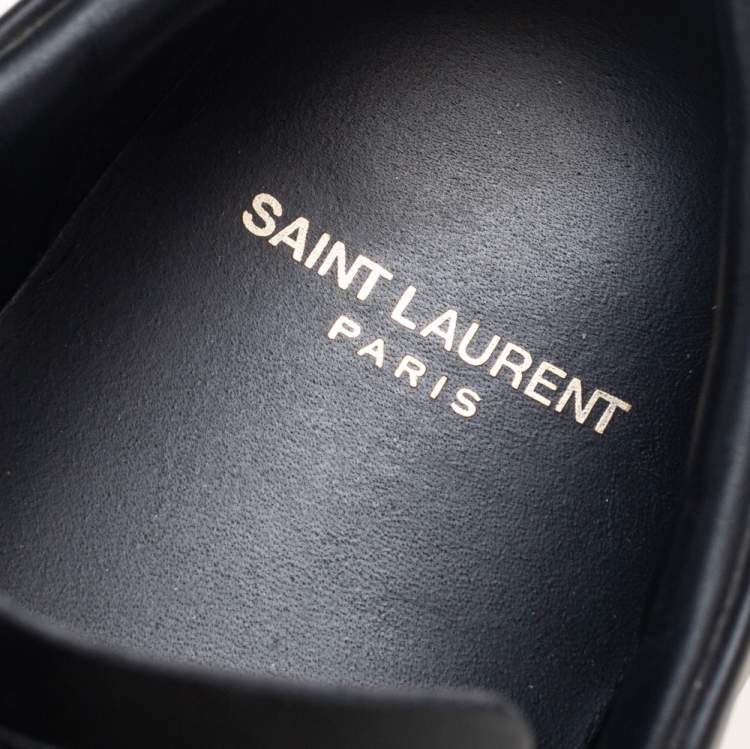 Pre Owned Saint Laurent Black Leather Signature Court Lips Low-Top Sneakers Size 40.5