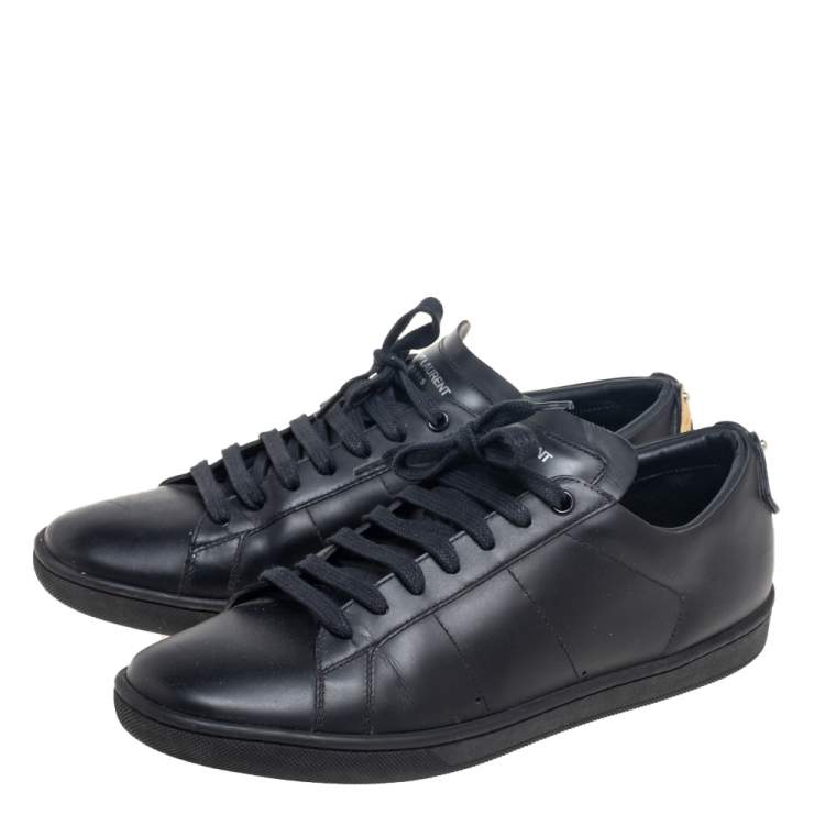 Pre Owned Saint Laurent Black Leather Signature Court Lips Low-Top Sneakers Size 40.5
