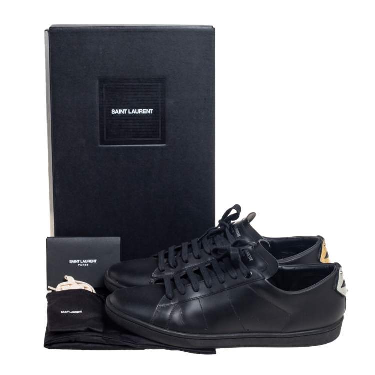 Pre Owned Saint Laurent Black Leather Signature Court Lips Low-Top Sneakers Size 40.5