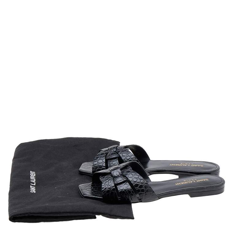 Pre Owned Saint Laurent Croc Embossed Leather Tribute Flats Size 35