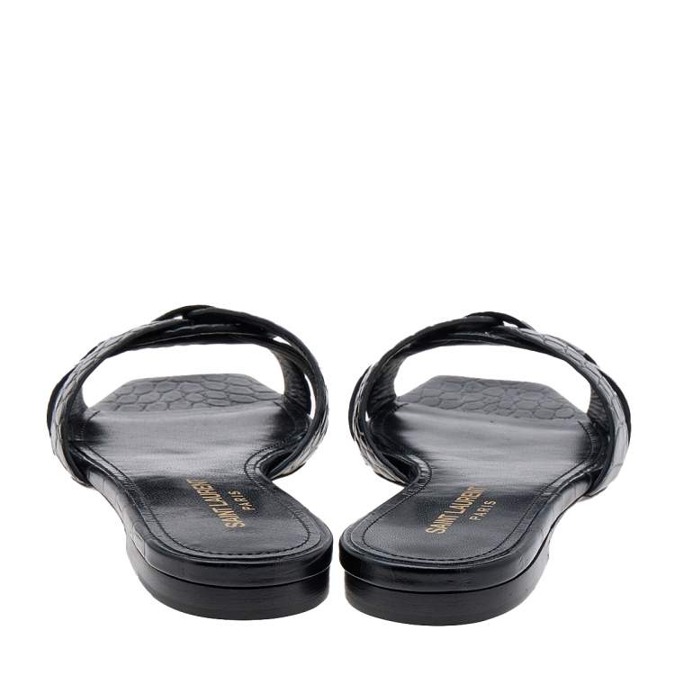 Pre Owned Saint Laurent Croc Embossed Leather Tribute Flats Size 35