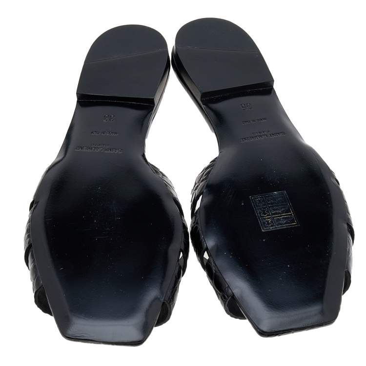 Pre Owned Saint Laurent Croc Embossed Leather Tribute Flats Size 35