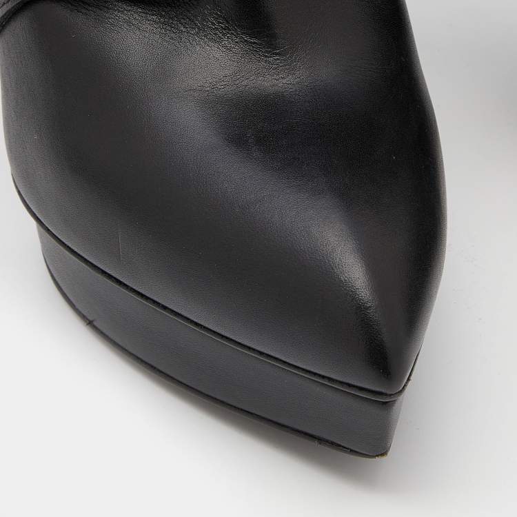 Pre Owned Saint Laurent Black Leather Janis Platform Ankle Boots Size 38.5