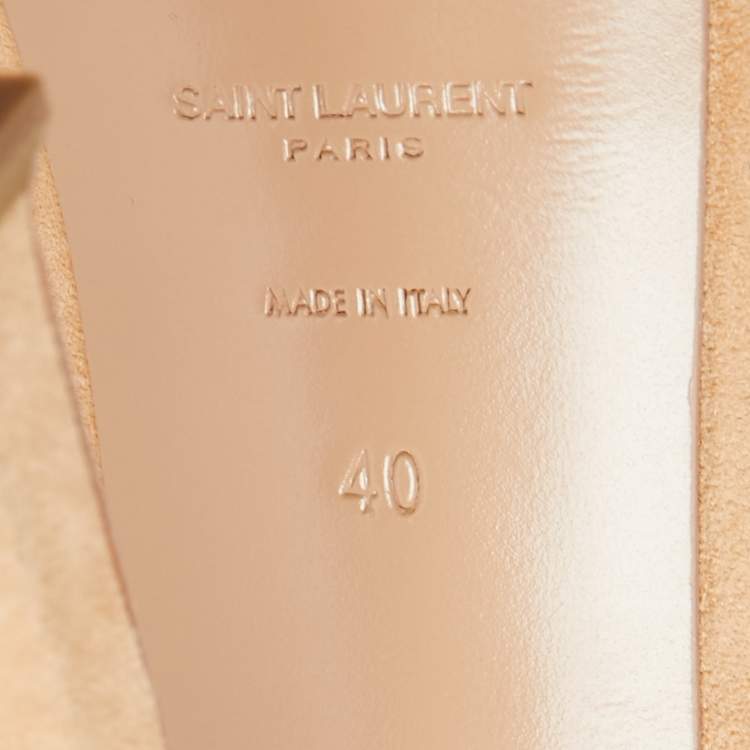 Pre Owned Saint Laurent Beige Suede and Patent Leather Tribtoo Platform Pumps Size 40