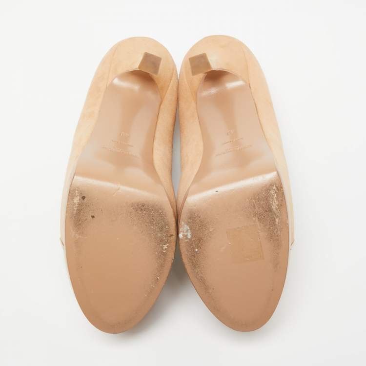 Pre Owned Saint Laurent Beige Suede and Patent Leather Tribtoo Platform Pumps Size 40