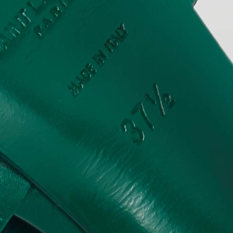 Pre Owned Saint Laurent Green Leather Tribute Platform Sandals Size 37.5
