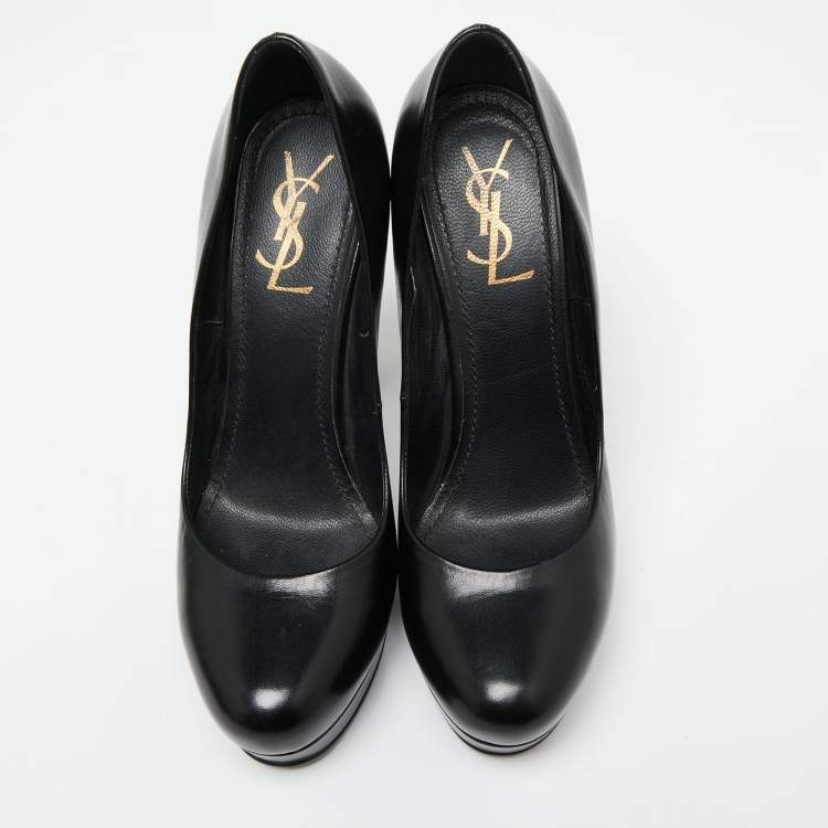 مملوكة مسبقًا Saint Laurent  Black Leather Tribtoo Platform Pumps Size 38.5