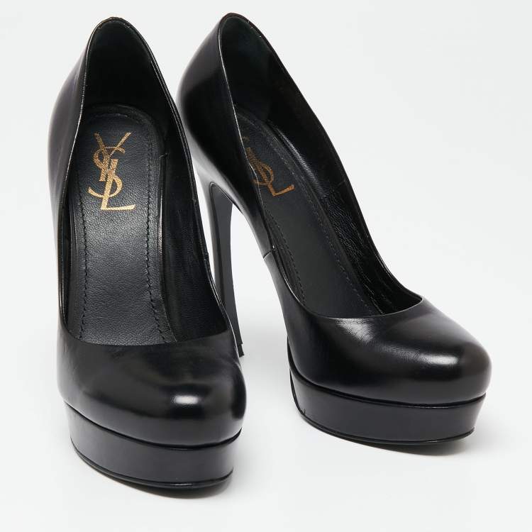 مملوكة مسبقًا Saint Laurent  Black Leather Tribtoo Platform Pumps Size 38.5