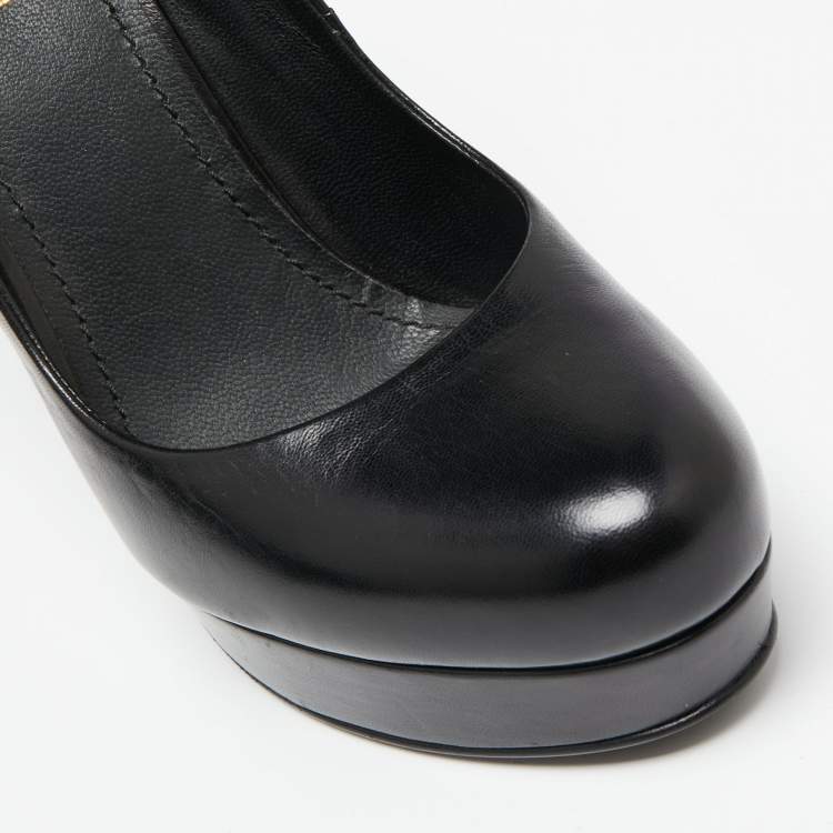 مملوكة مسبقًا Saint Laurent  Black Leather Tribtoo Platform Pumps Size 38.5