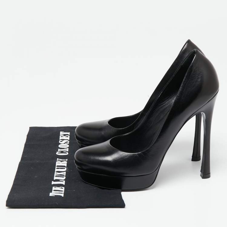 مملوكة مسبقًا Saint Laurent  Black Leather Tribtoo Platform Pumps Size 38.5