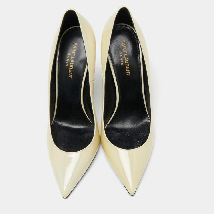 Pre Owned Saint Laurent Cream Patent Leather Opyum Pumps Size 40