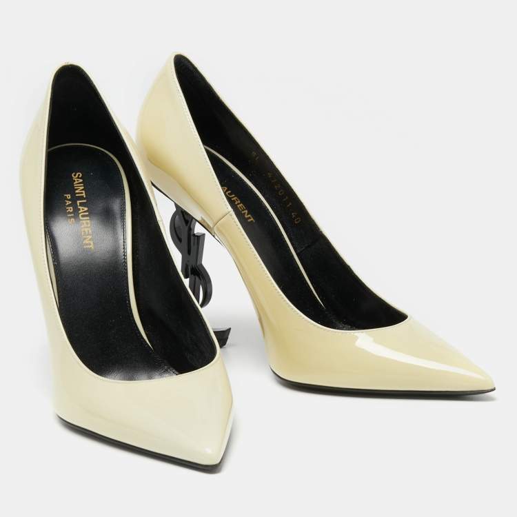 Pre Owned Saint Laurent Cream Patent Leather Opyum Pumps Size 40