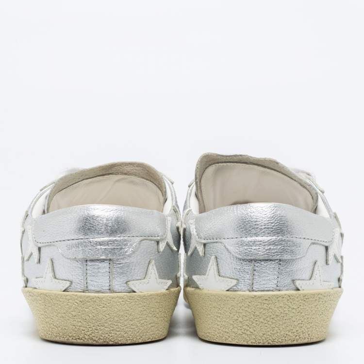 Pre Owned Saint Laurent White/Silver Leather Star Alpha Low-Top Sneakers Size 38 