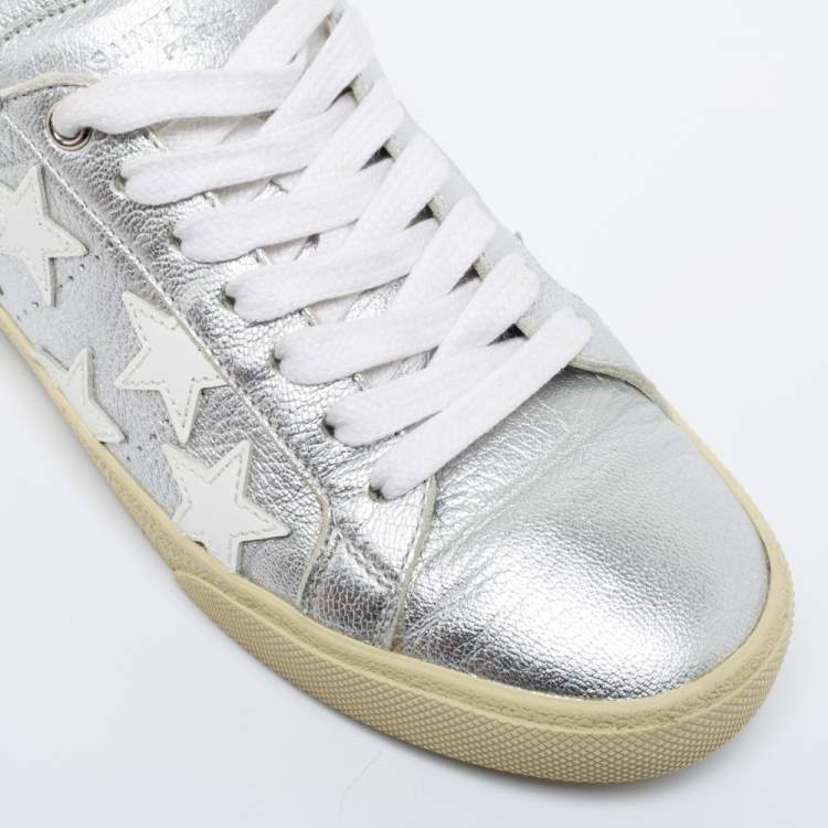 Pre Owned Saint Laurent White/Silver Leather Star Alpha Low-Top Sneakers Size 38 