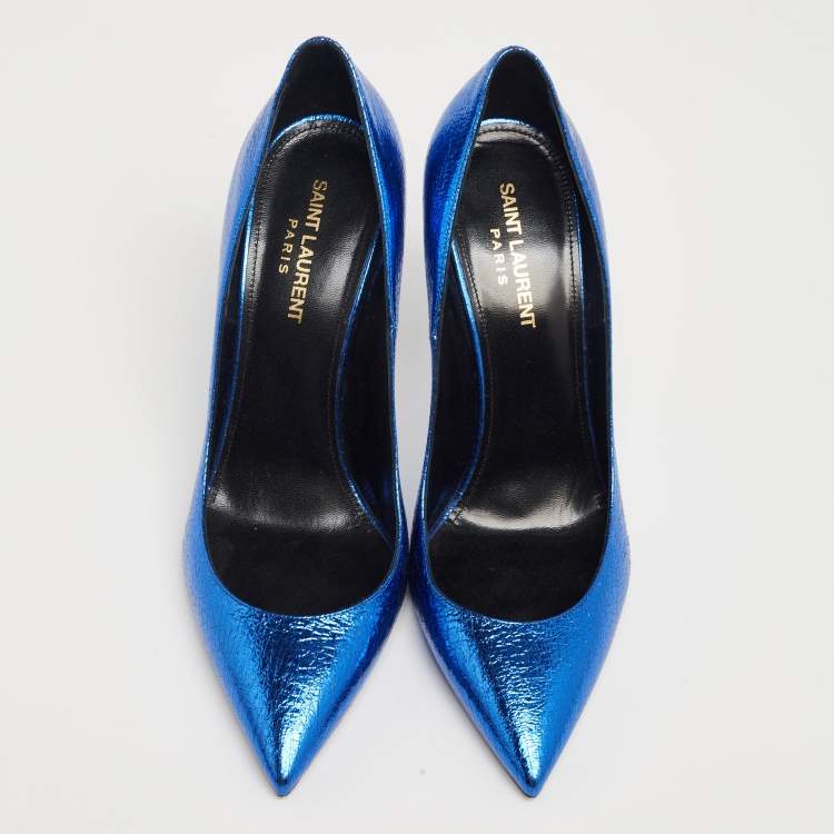 Pre Owned Saint Laurent Blue Leather Pointed Toe Pumps Size 39