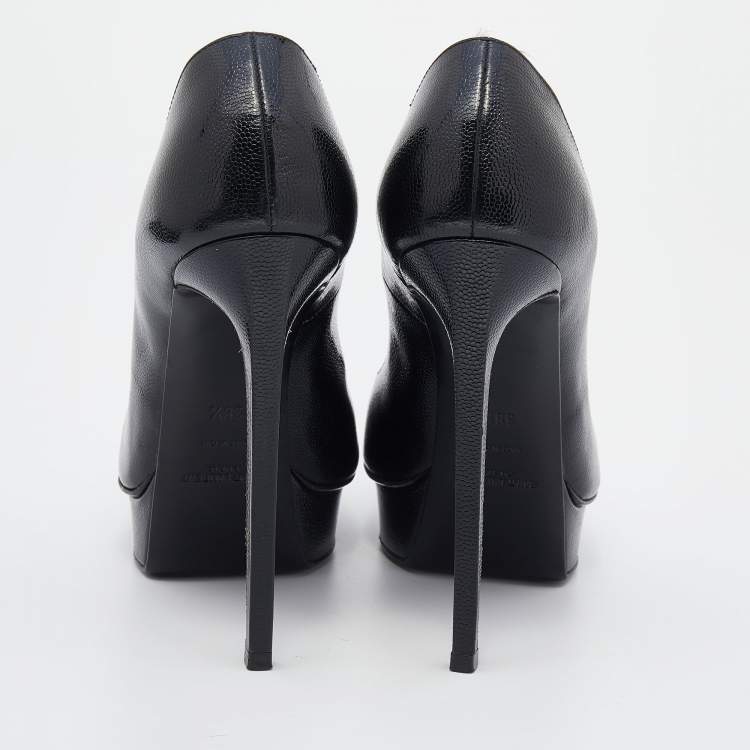 Pre Owned Saint Laurent Black Leather Janis Pointed Toe Pumps Size 38.5