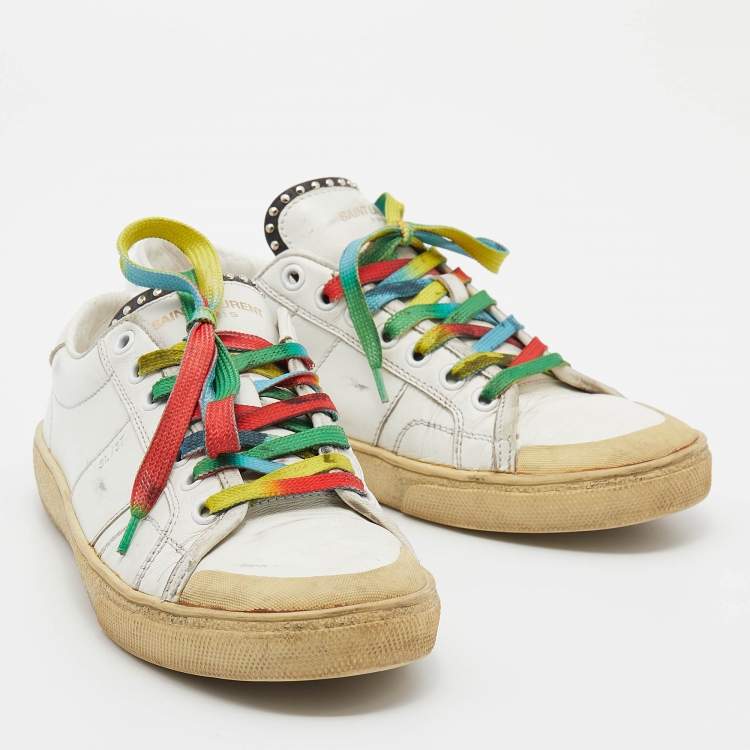 Pre Owned Saint Laurent White Leather Low Top Sneakers Size 38