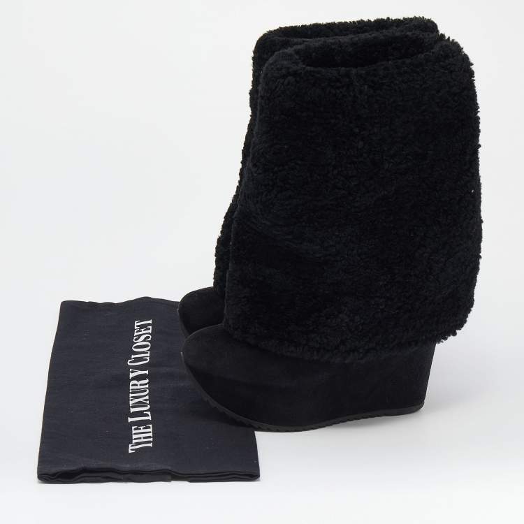 Pre Owned Saint Laurent Black Wool and Suede Wedge Boots Size 38
