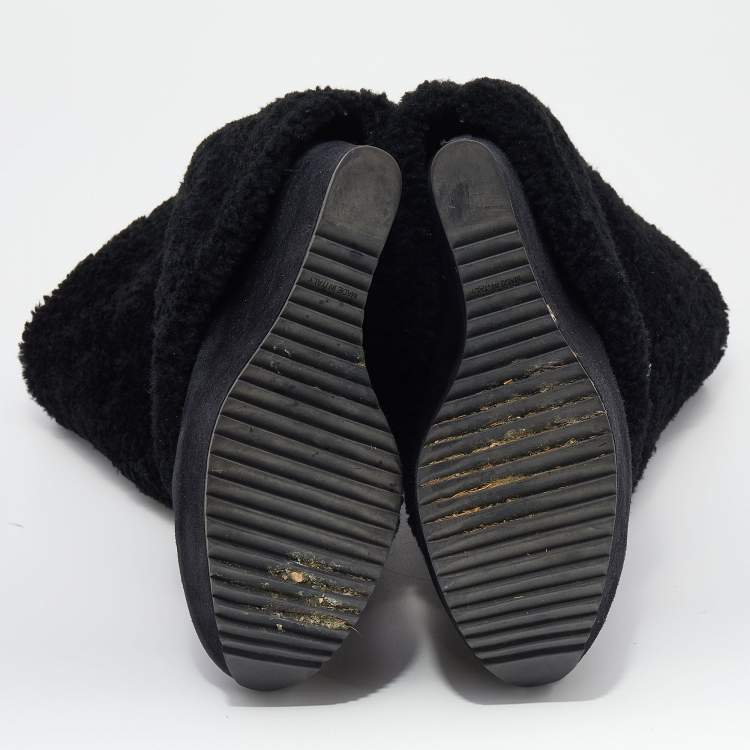 Pre Owned Saint Laurent Black Wool and Suede Wedge Boots Size 38