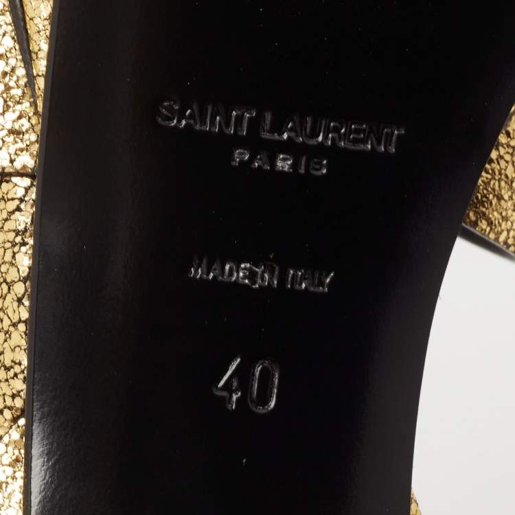 Pre Owned Saint Laurent Gold Glitter Tribute Sandals Size 40