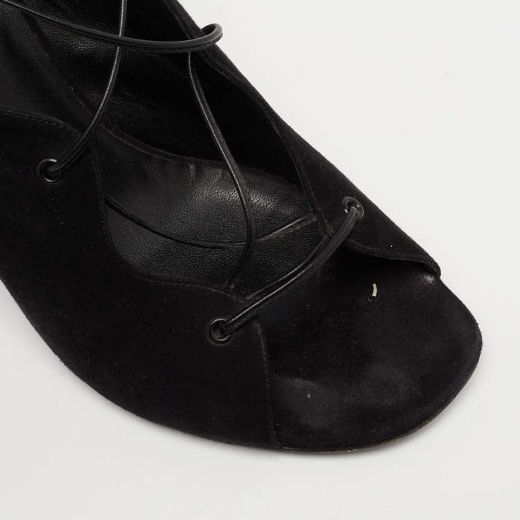 Pre Owned Saint Laurent Black Suede Lace Up Sandals Size 40