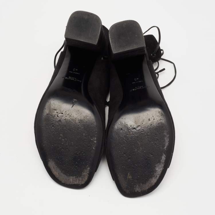 Pre Owned Saint Laurent Black Suede Lace Up Sandals Size 40