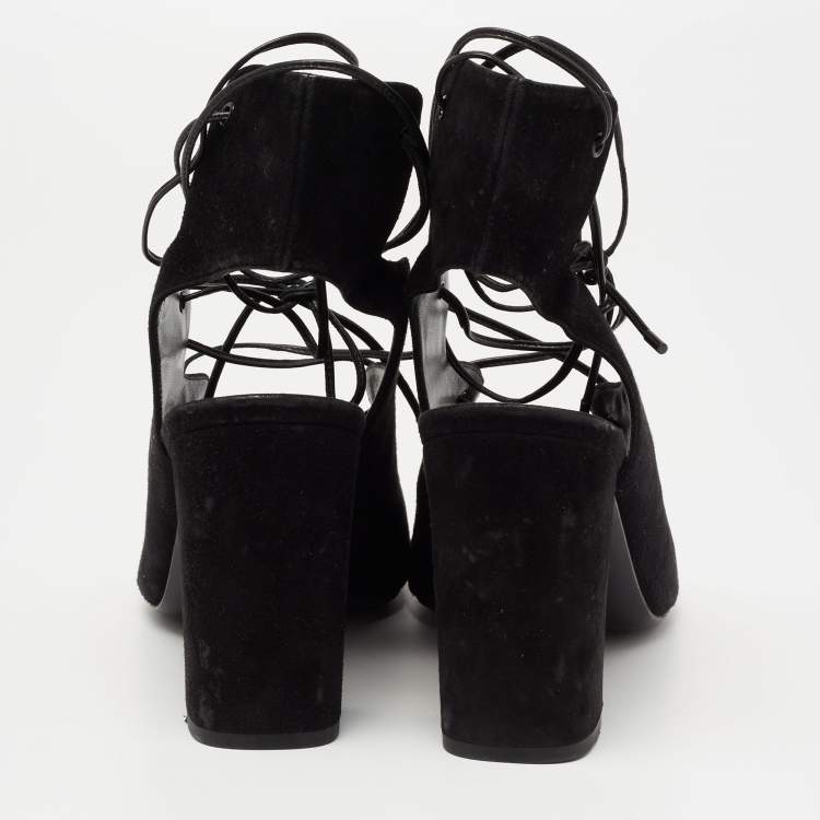 Pre Owned Saint Laurent Black Suede Lace Up Sandals Size 40
