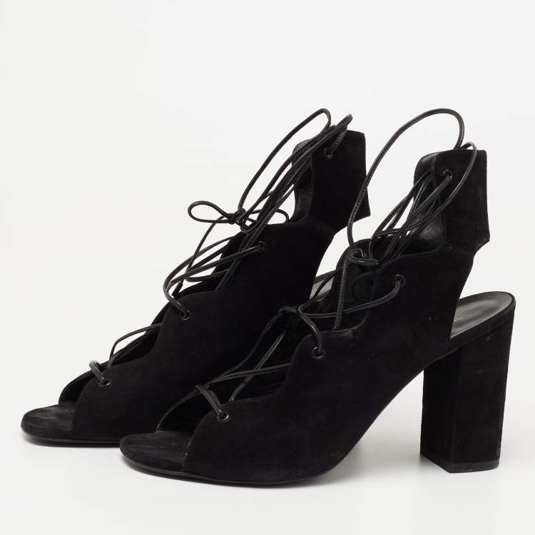 Pre Owned Saint Laurent Black Suede Lace Up Sandals Size 40