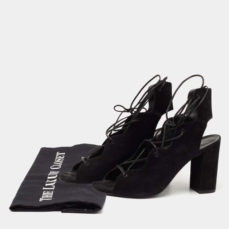 Pre Owned Saint Laurent Black Suede Lace Up Sandals Size 40
