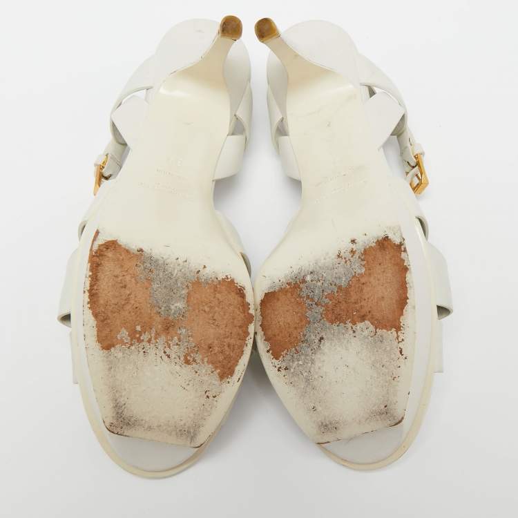 Pre Owned Saint Laurent White Leather Tribute Platform Sandals Size 39