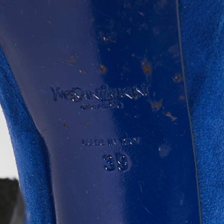 Pre Owned Saint Laurent Royal Blue Suede Palais Platform Pumps Size 39
