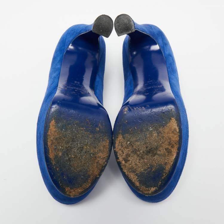 Pre Owned Saint Laurent Royal Blue Suede Palais Platform Pumps Size 39