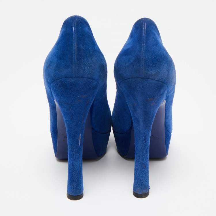 Pre Owned Saint Laurent Royal Blue Suede Palais Platform Pumps Size 39