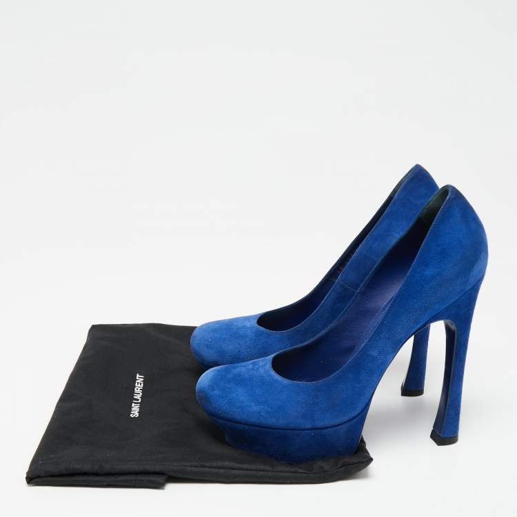 Pre Owned Saint Laurent Royal Blue Suede Palais Platform Pumps Size 39