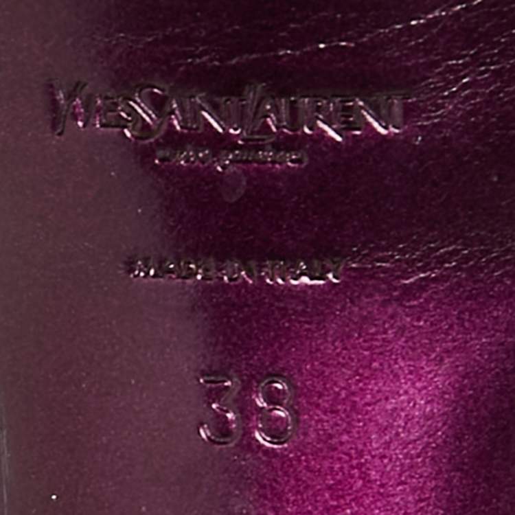 مملوكة مسبقًا Saint Laurent Metallic Purple Leather Tribute Platform  Sandals Size 38