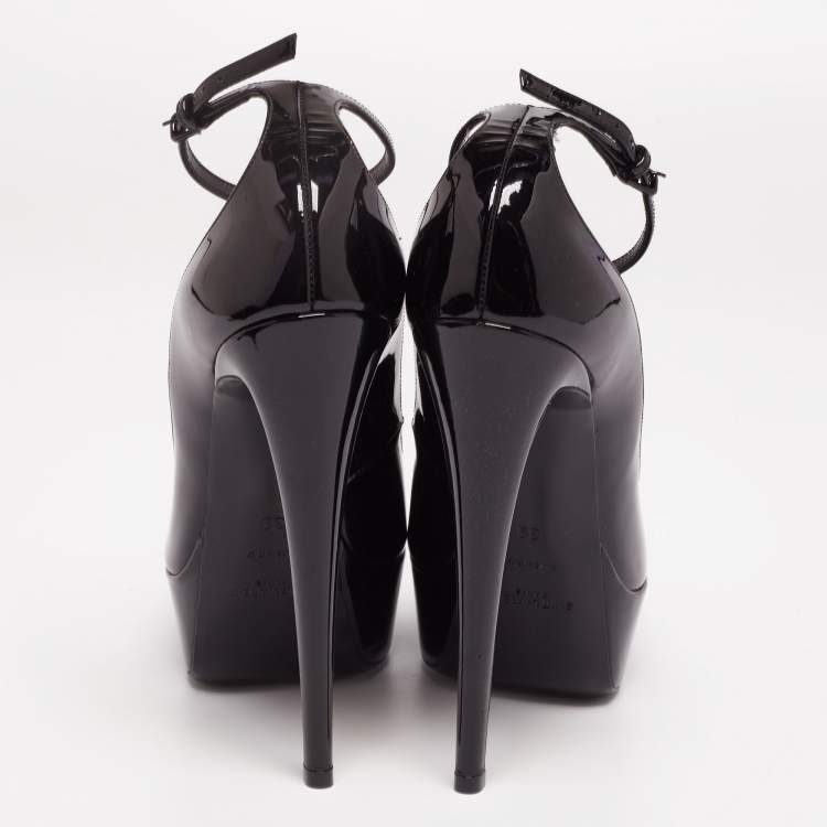 Pre Owned Saint Laurent Black Patent Leather Betty Ankle-Strap Platform Pumps Size 39