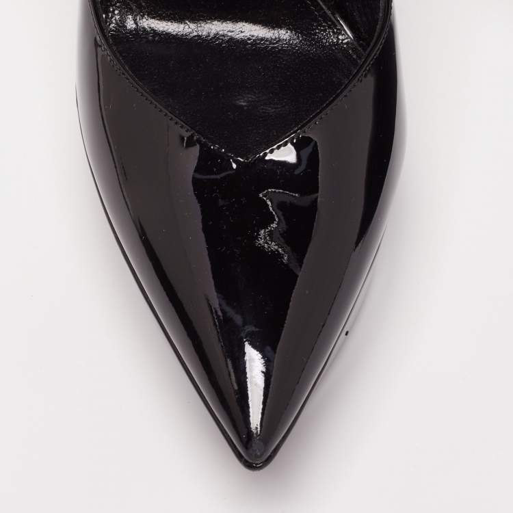 Pre Owned Saint Laurent Black Patent Leather Betty Ankle-Strap Platform Pumps Size 39