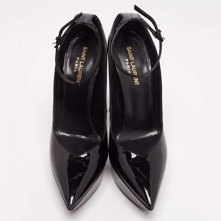Pre Owned Saint Laurent Black Patent Leather Betty Ankle-Strap Platform Pumps Size 39