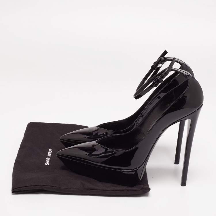 Pre Owned Saint Laurent Black Patent Leather Betty Ankle-Strap Platform Pumps Size 39