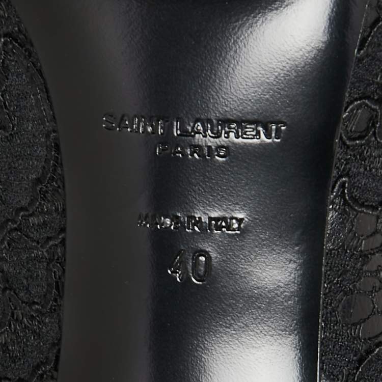 Pre Owned Saint Laurent Black Lace And Leather Pointed Toe Pumps Size 40